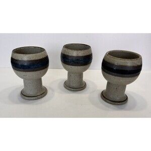Otagiri Blue Horizon Hand Made Japan Stoneware Chalices Wine Goblets Set 3 MCM